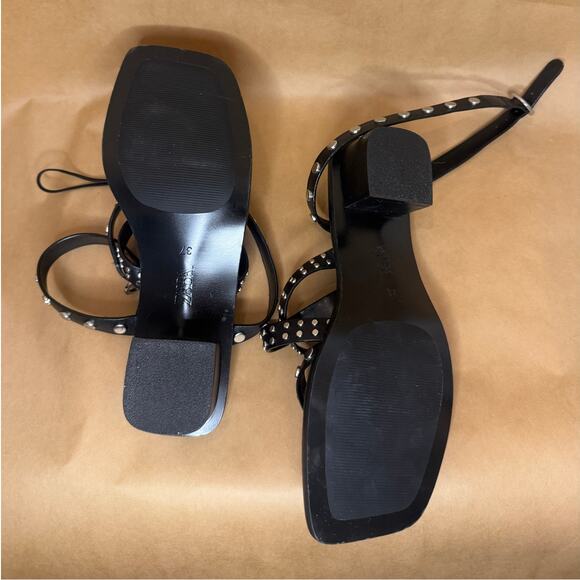BNWT Zara Studded Genuine Leather Heeled Sandals SZ EU 37 - Picture 7 of 7